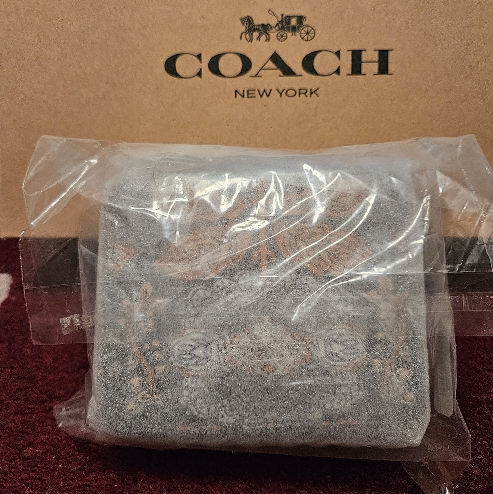 Coach Forest Flower Print Travel Jewelry Case Coated Canvas Zip Around Blue NWT - Picture 3 of 13